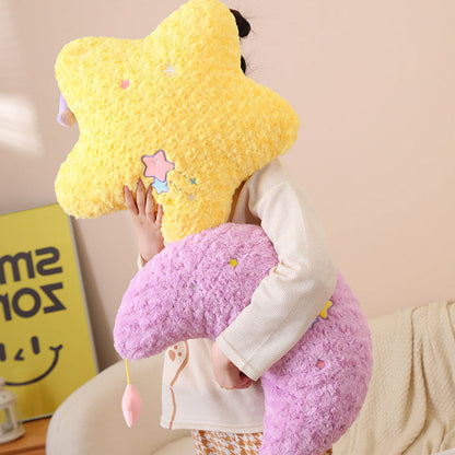 Royora Yellow Star Throw Pillow with Embroidered Stars - Soft Plush Decor