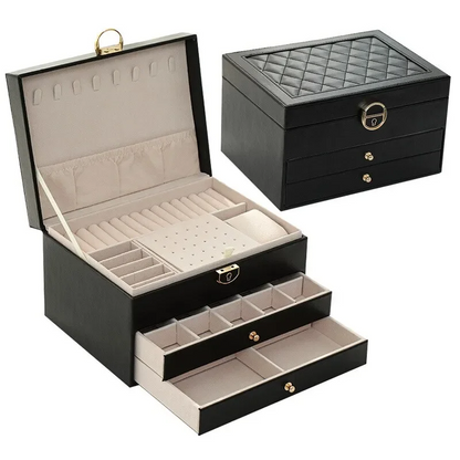 Luxoria Multilayer Leather Jewelry Box for Women - Elegant Jewelry Organizer