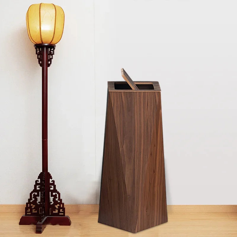 Royeva Wooden Waste Bin With Lid-Minimalist Diamond Trash Can