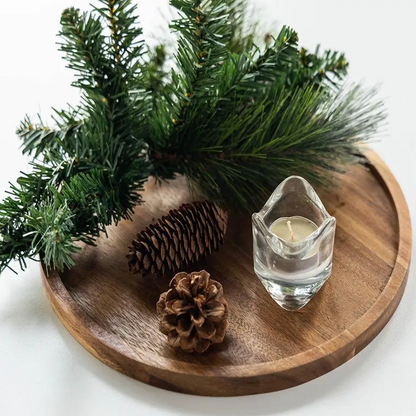 Novara Acacia Wood Serving Tray-Round Decorative Ottoman Tray