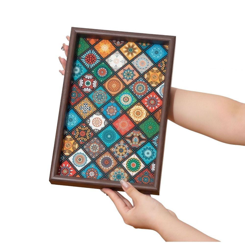 Novara Decorative Bohemian Pattern Wooden Serving Tray for Tabletop