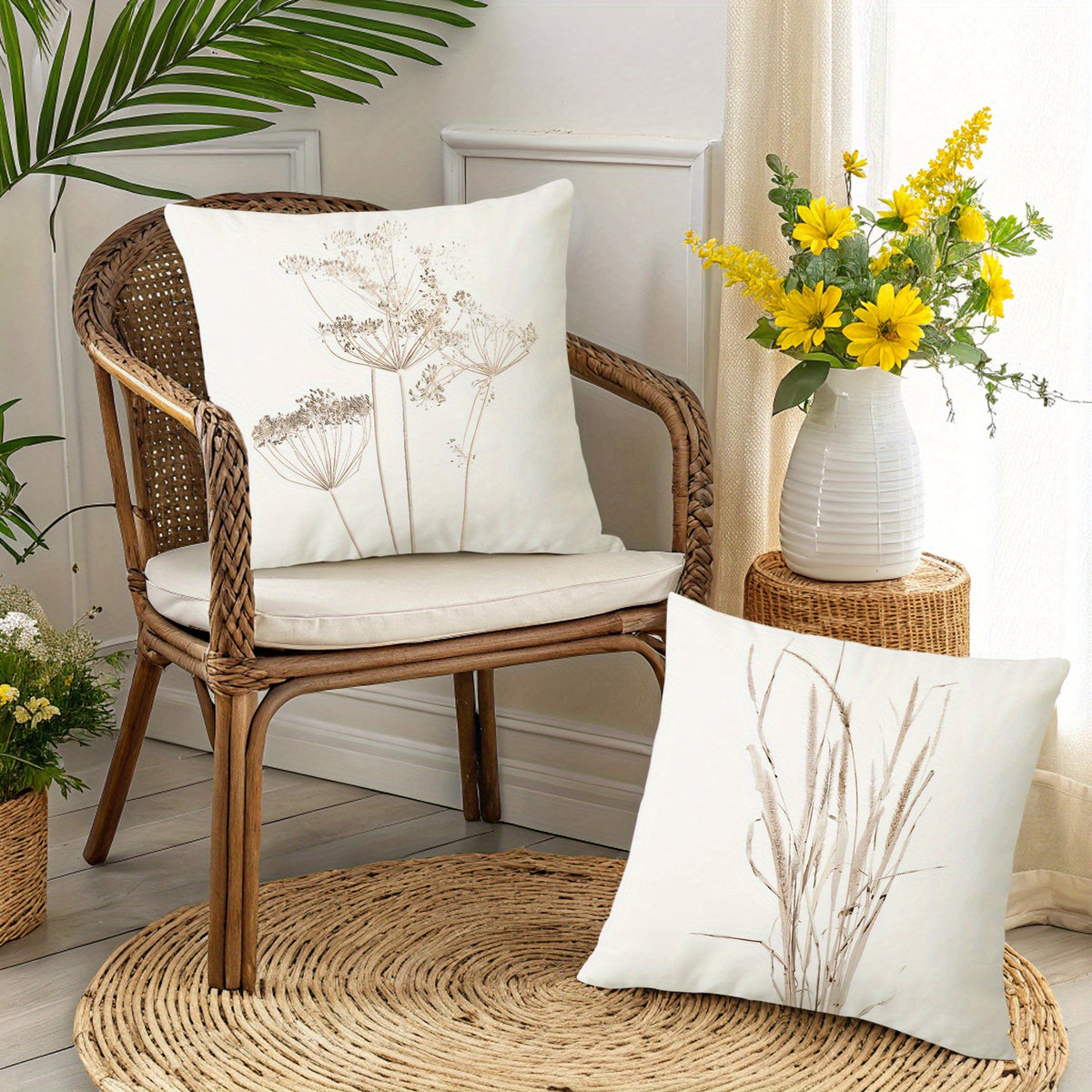 Royelle Botanical Print Throw Pillow Covers - 4 Pack Decorative Farmhouse Cushion Cases