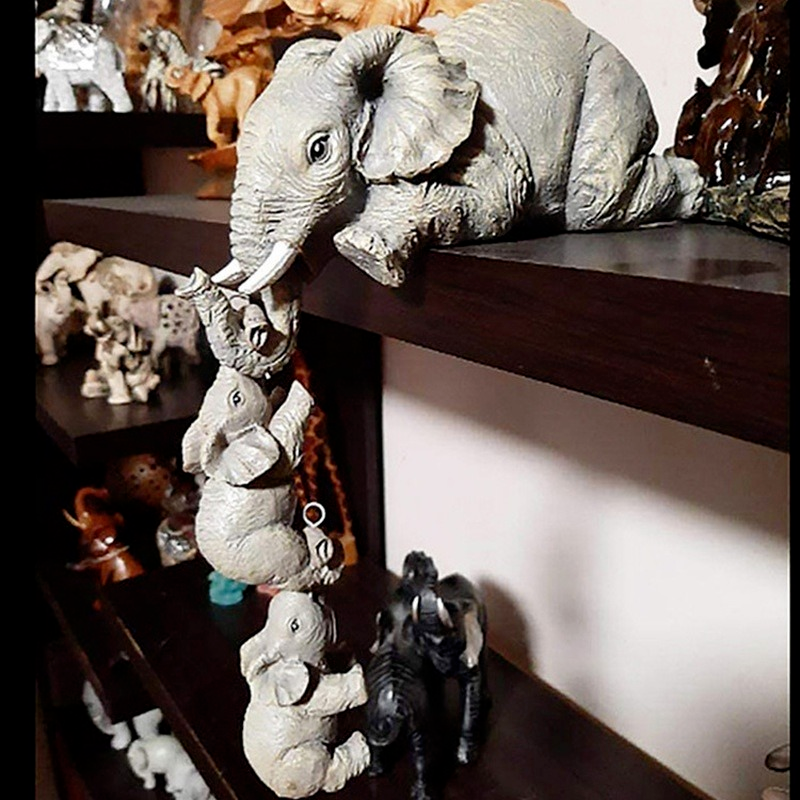 Novara Hanging Elephant Family Shelf Decor-Resin Figurine Set of 3