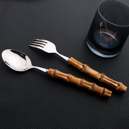 Novara 24 Piece Stainless Steel Bamboo Handle Flatware Set