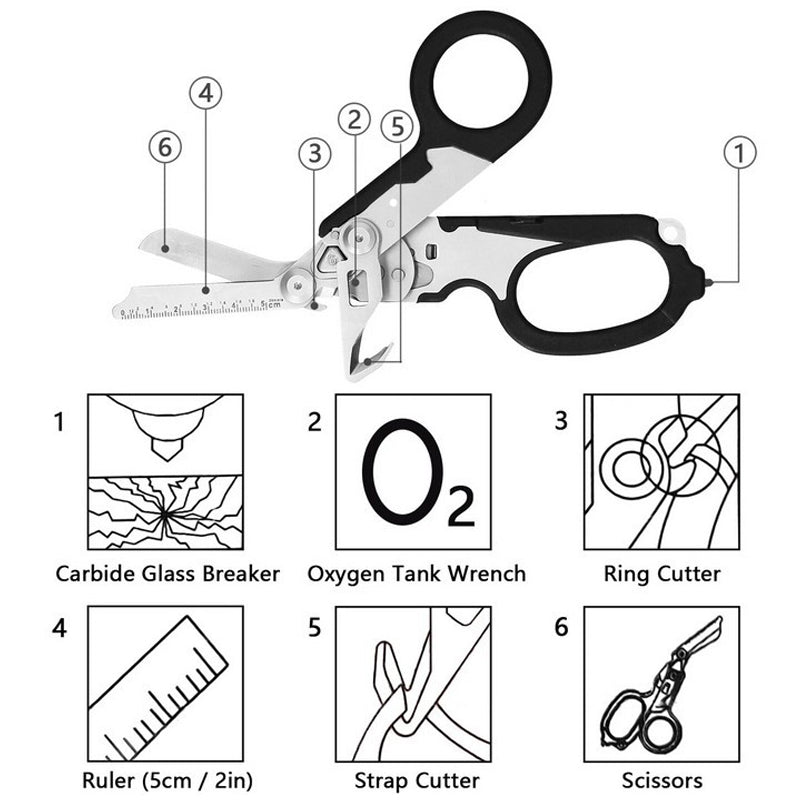 6-in-1 Folding Emergency Multi-Tool with Scissors and Seatbelt Cutter