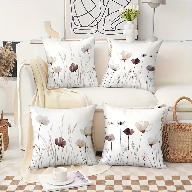 Royelle Watercolor Floral Throw Pillow Covers - Botanical Square Cushion Set