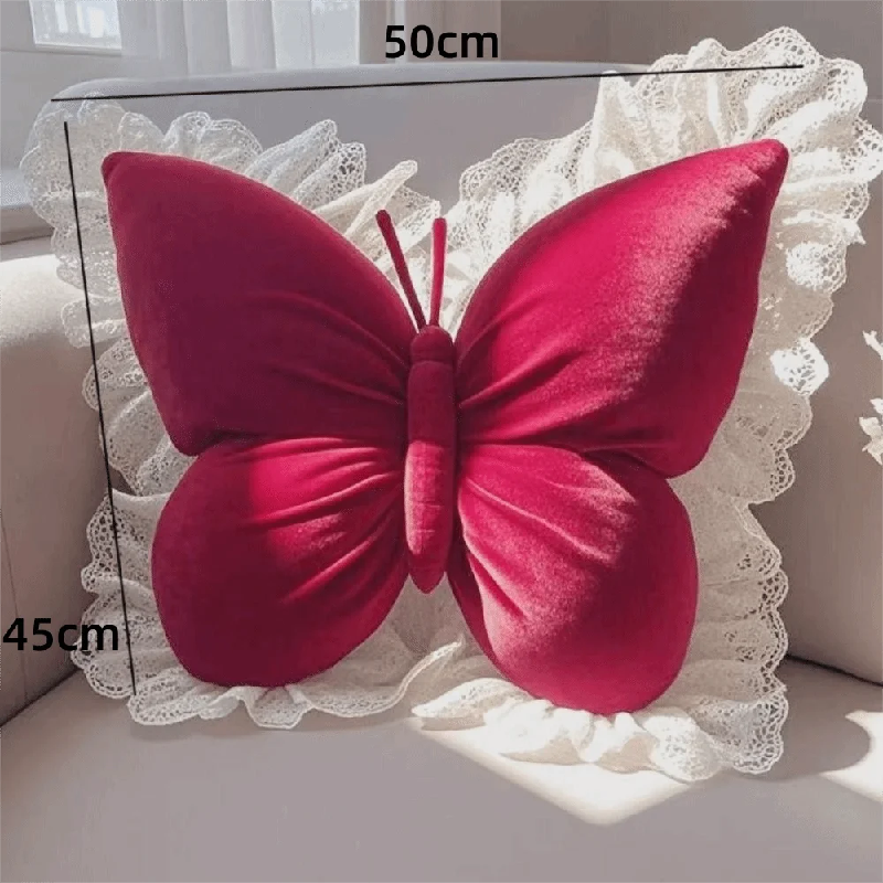 Royeva Velvet Butterfly Pillow with Lace Trim for Chic Home Decor
