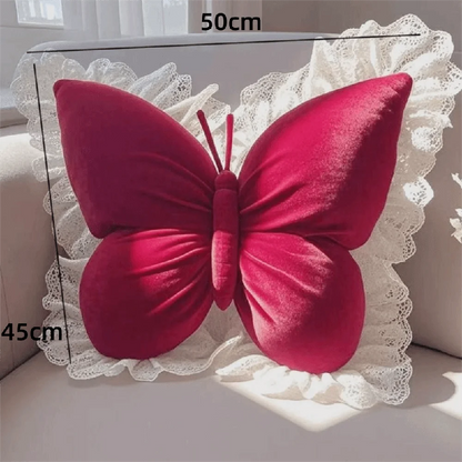 Royeva Velvet Butterfly Pillow with Lace Trim for Chic Home Decor