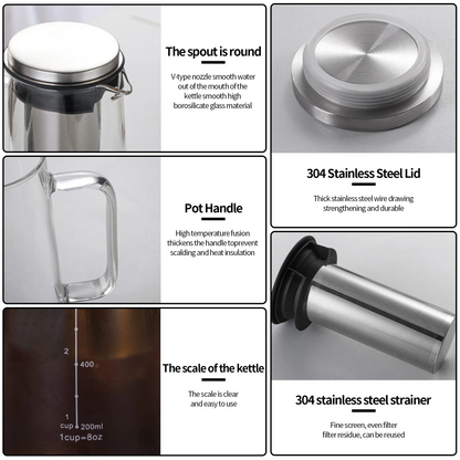 Novara Borosilicate Glass Cold Brew Coffee Maker with Stainless Steel Filter