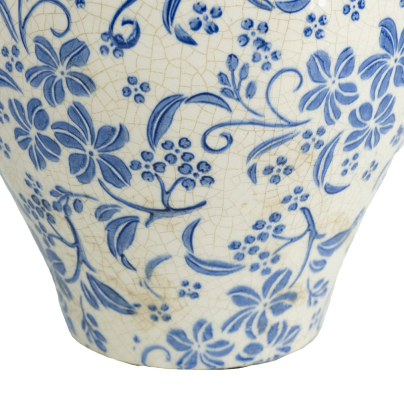 Novara Hand-Painted Blue & White Ceramic Floral Vase - Rustic Farmhouse Decor