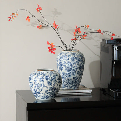 Novara Blue & White Chinoiserie Floral Porcelain Vase - Hand-Painted Style Decorative Urn
