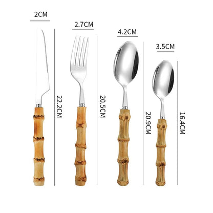 Novara 24 Piece Stainless Steel Bamboo Handle Flatware Set