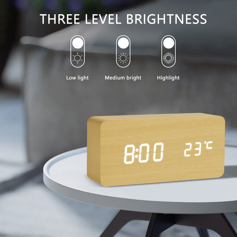 Royelle Wooden Digital Alarm Clock-LED Bedside Desk Display