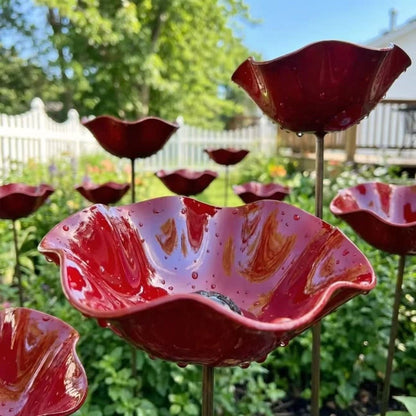 Royeva Decorative Metal Flower Garden Stake And Bird Bath