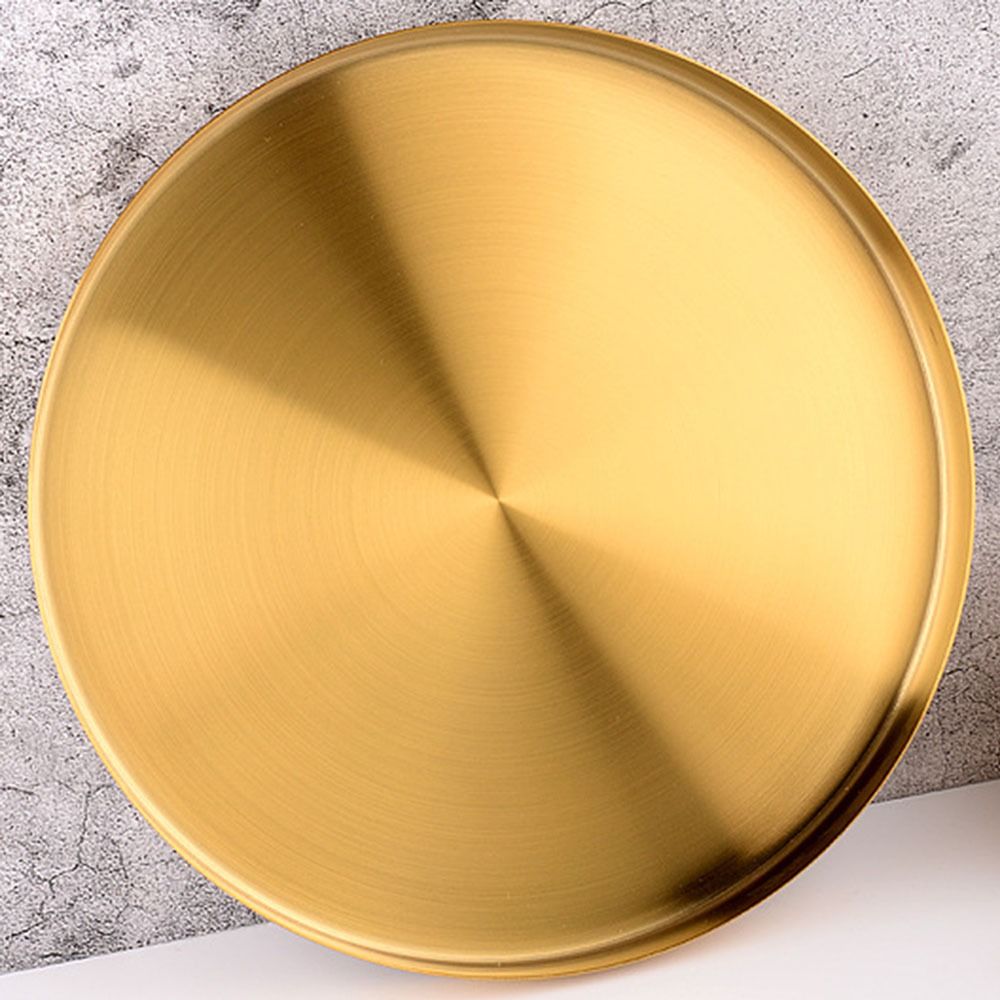 Royora Round Gold Decorative Tray-Stainless Steel Kitchen & Makeup Organizer