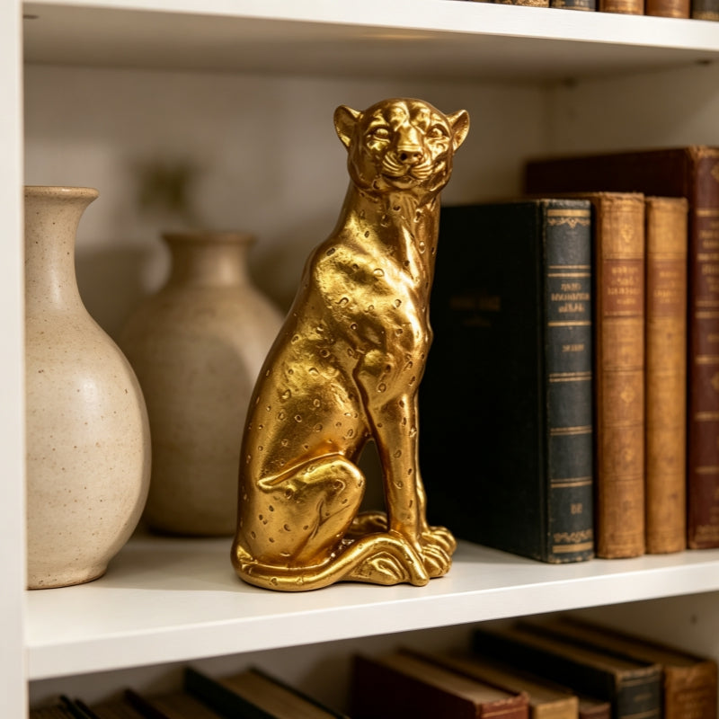 Royeva Golden Leopard Statue for Home Decor and Office Desk Accent