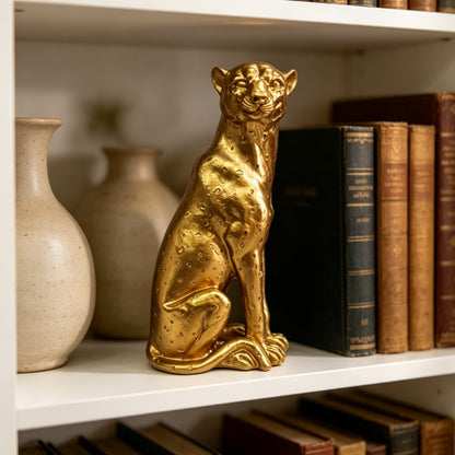 Royeva Golden Leopard Statue for Home Decor and Office Desk Accent
