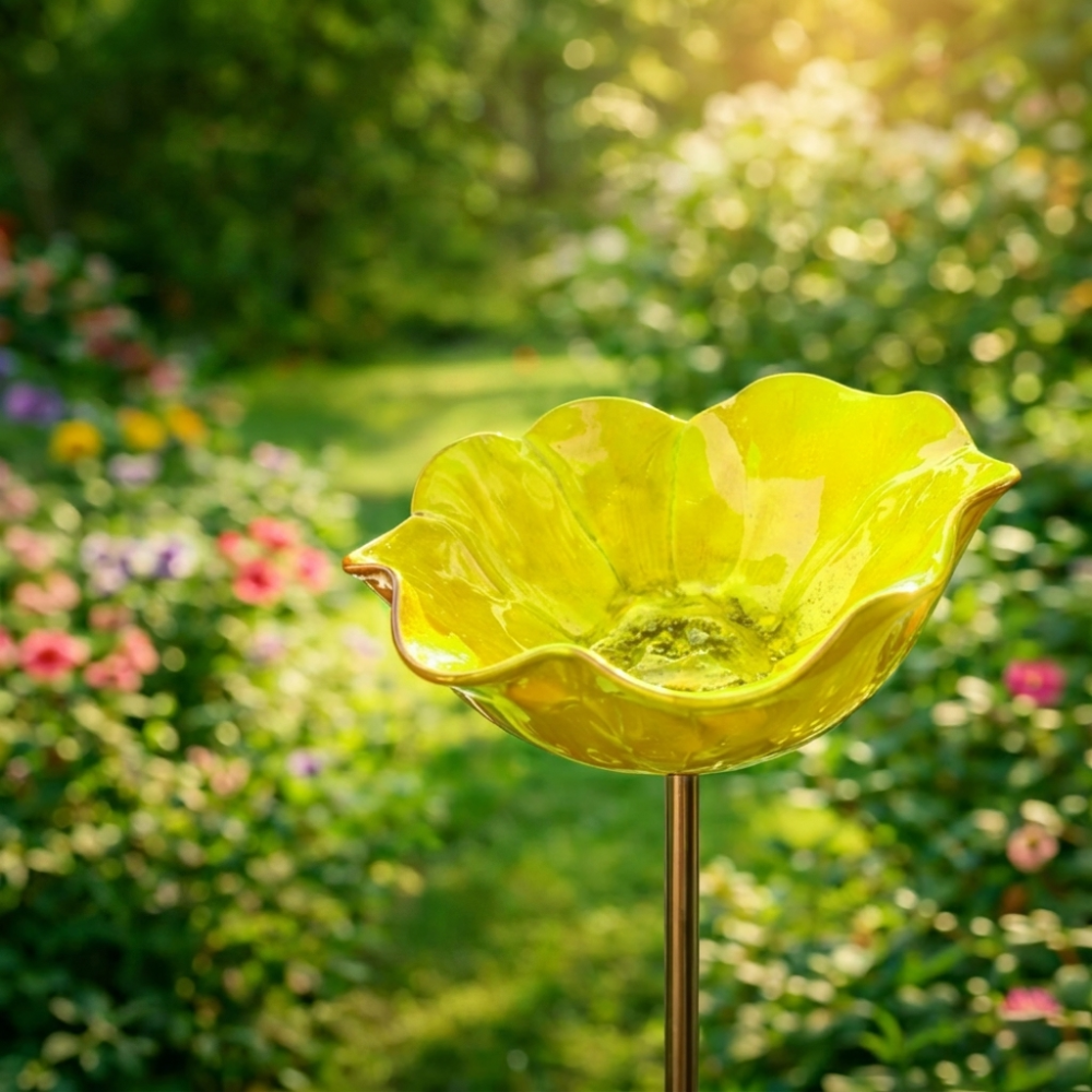 Royeva Decorative Metal Flower Garden Stake And Bird Bath