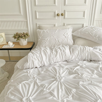 Royora Ruffle Flower Pintuck Duvet Cover Set-Elegant Quilted Bedding