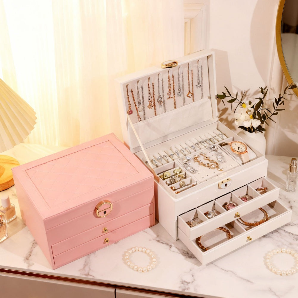 Luxoria Multilayer Leather Jewelry Box for Women - Elegant Jewelry Organizer
