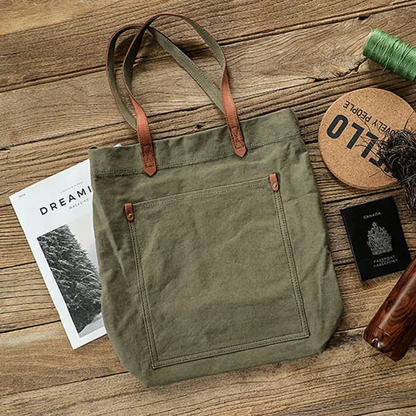Novara Everyday Cotton Canvas Tote Bag with Leather Handles & Shoulder Strap
