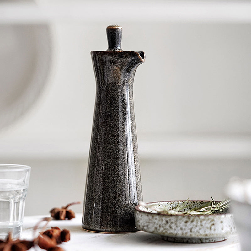 Royora Ceramic Oil & Vinegar Bottle with Spout - Artisanal Glaze Dispenser 15cm Tall
