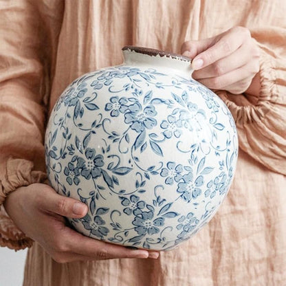 Royora French Country Blue White Floral Ceramic Vase Rustic Home Decor