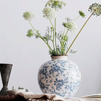 Royora French Country Blue White Floral Ceramic Vase Rustic Home Decor
