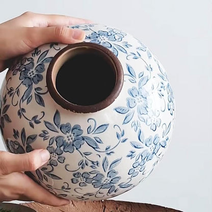 Royora French Country Blue White Floral Ceramic Vase Rustic Home Decor