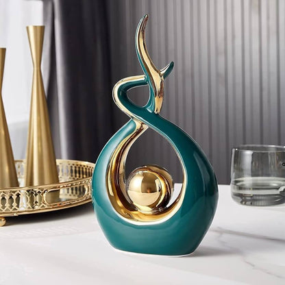 Royora Abstract Ceramic Sculpture with Gold Accents for Modern Home Decor