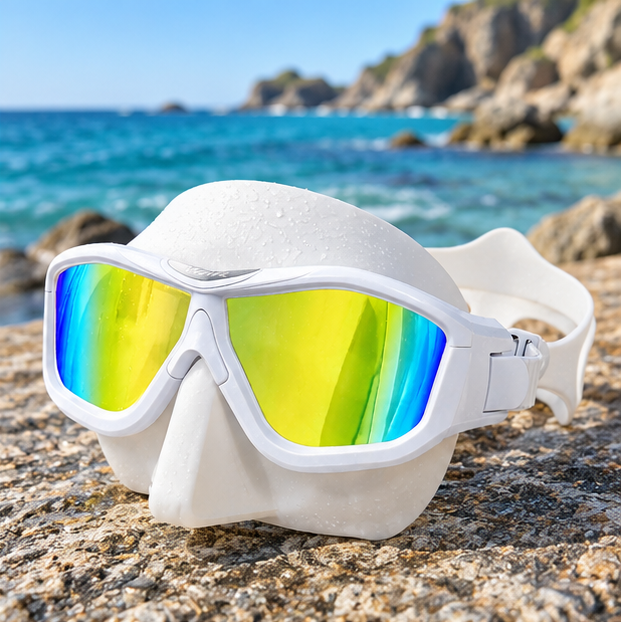 Royelle Panoramic Scuba Diving Mask-Anti Fog Snorkeling Goggles White