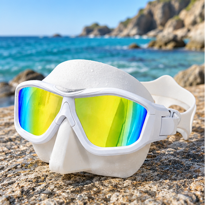 Royelle Panoramic Scuba Diving Mask-Anti Fog Snorkeling Goggles White