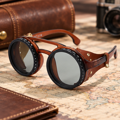 Royeva Vintage Round Steampunk Polarized Sunglasses-UV400 Driving Eyewear