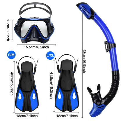 Royeva Adult Snorkeling Gear Set-Panoramic Dive Mask Fins And Dry Top Snorkel