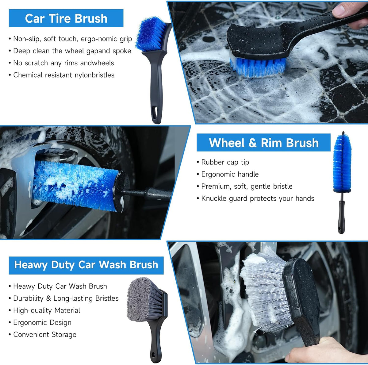 Royeva Car Detailing Brush Kit-Professional Cleaning Set For Wheels And Interior