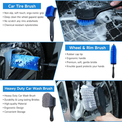 Royeva Car Detailing Brush Kit-Professional Cleaning Set For Wheels And Interior