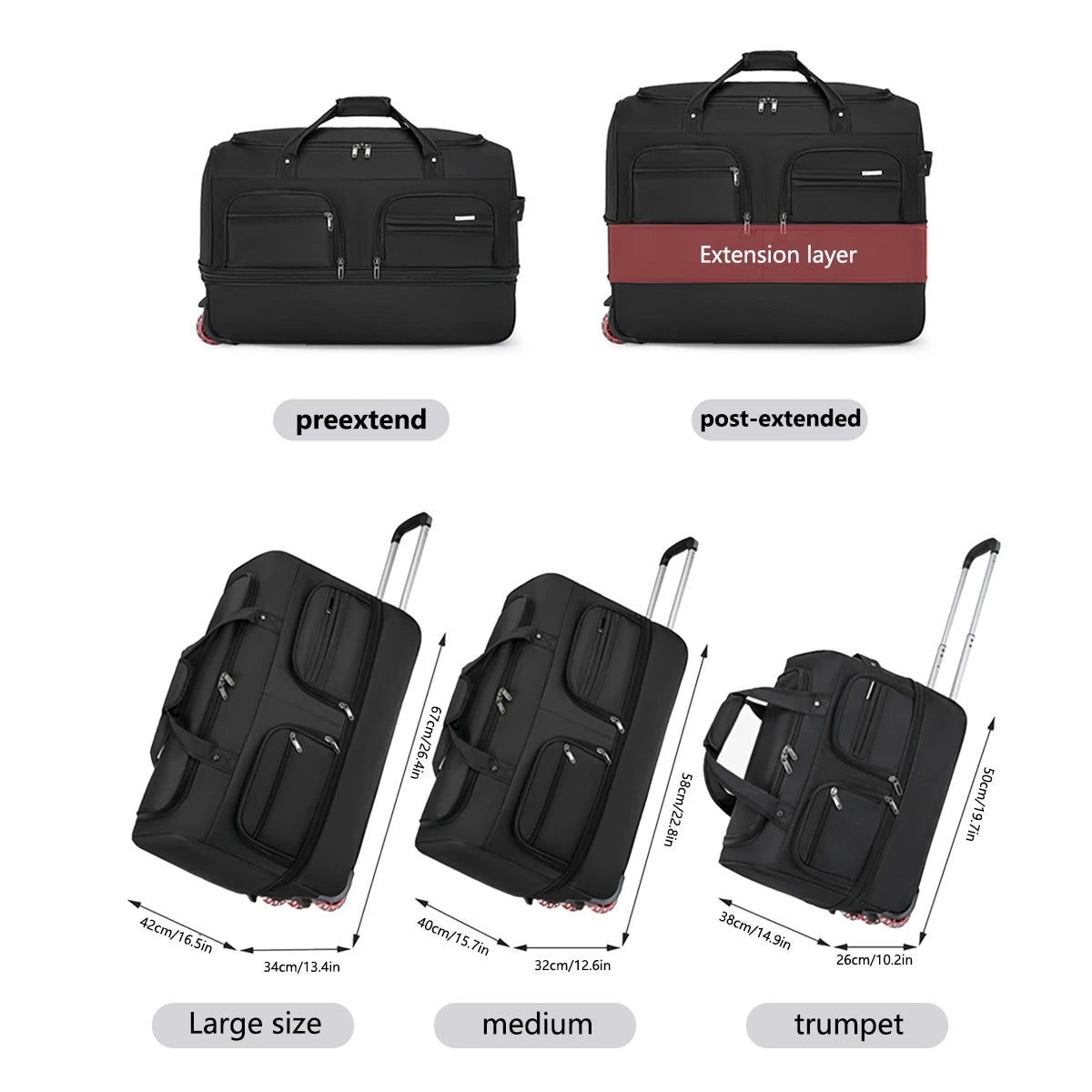 Royelle Waterproof Rolling Travel Duffel Bag With Wheels For Men And Women