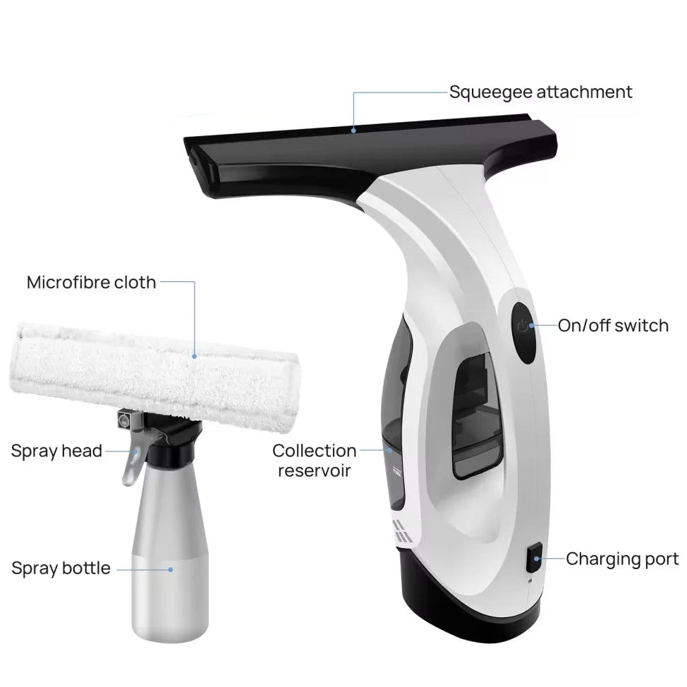 Royeva Cordless Electric Window Cleaner-Glass Vacuum Kit With Spray Bottle