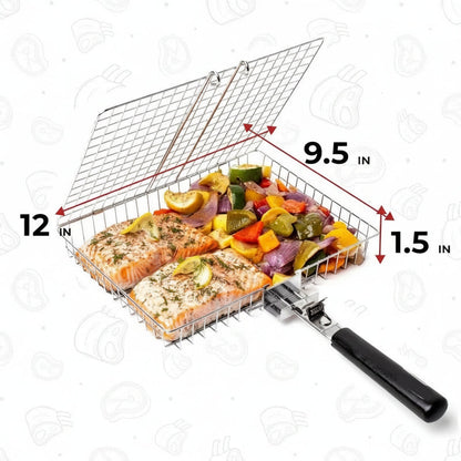 Royora Stainless Steel Grill Basket for Fish and Vegetables - BBQ Roasting Pan