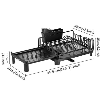 Royeva Black Expandable Dish Drying Rack With Drainboard And Utensil Holder