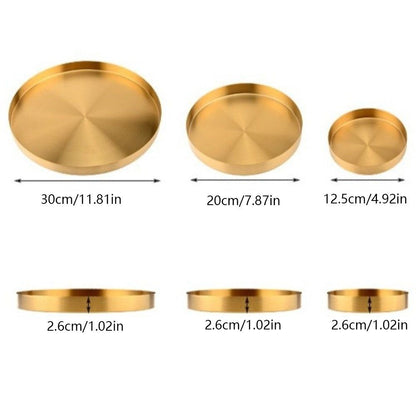 Royora Round Gold Decorative Tray-Stainless Steel Kitchen & Makeup Organizer