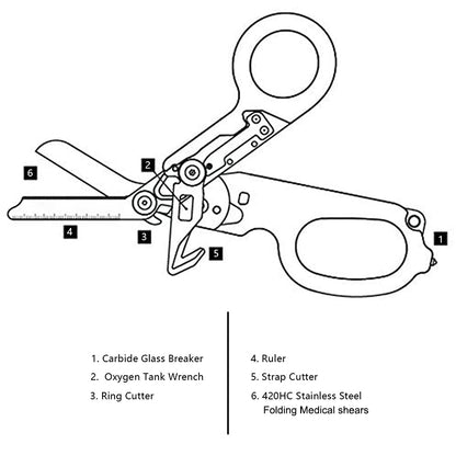 6-in-1 Folding Emergency Multi-Tool with Scissors and Seatbelt Cutter