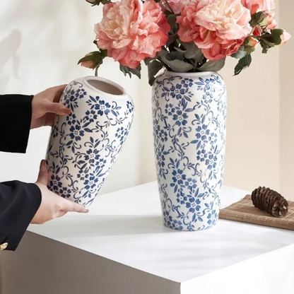 Royelle Cobalt Blue Vine Porcelain Floral Vase for Long Stem Flowers