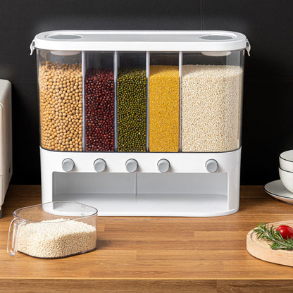Royeva 5 Compartment Airtight Rice Dispenser And Kitchen Pantry Storage Container
