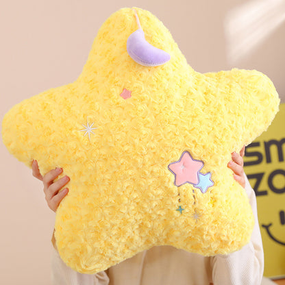 Royora Yellow Star Throw Pillow with Embroidered Stars - Soft Plush Decor