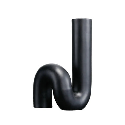 Novara Matte Black Ceramic Tube Vase-Modern Abstract Geometric Decor
