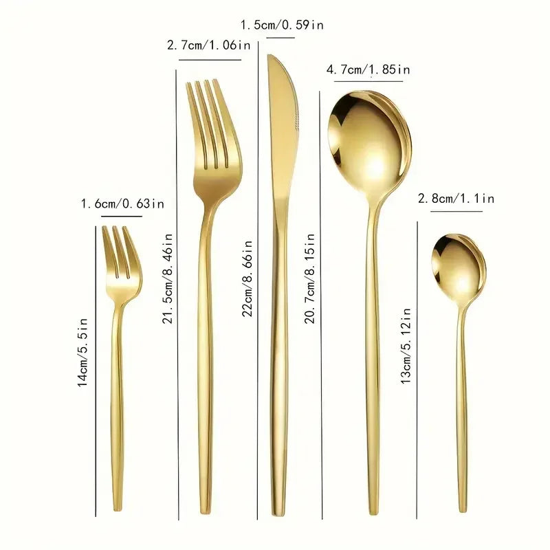 Royelle Modern Stainless Steel Flatware Cutlery Set-Minimalist Kitchen Tableware