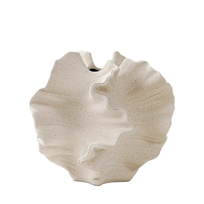 Novara Ruffled Coral Ceramic Vase-Decorative Sandy Texture Sculpture Home Decor