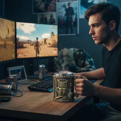 Sovere Military Style 3D Design Insulated Mug - 15 oz Stainless Steel Coffee and Tea Cup