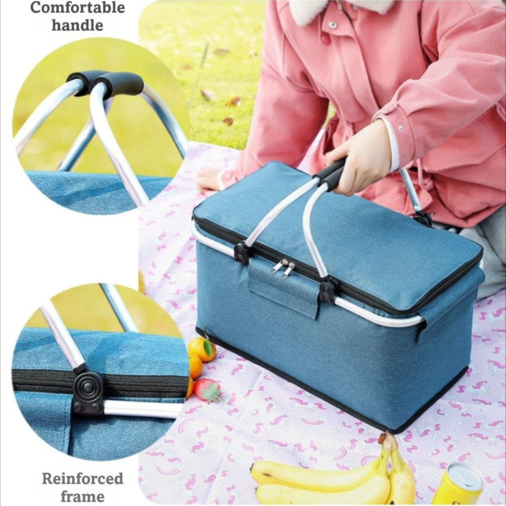 Royelle Foldable Insulated Picnic Basket-18L Portable Cooler Bag Black